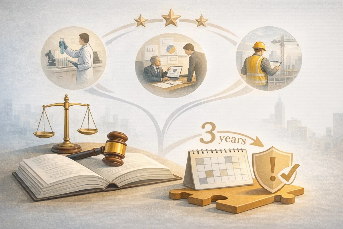 開いた書籍と天秤を手前に、奥へ円形に配置された人物場面が広がる構図