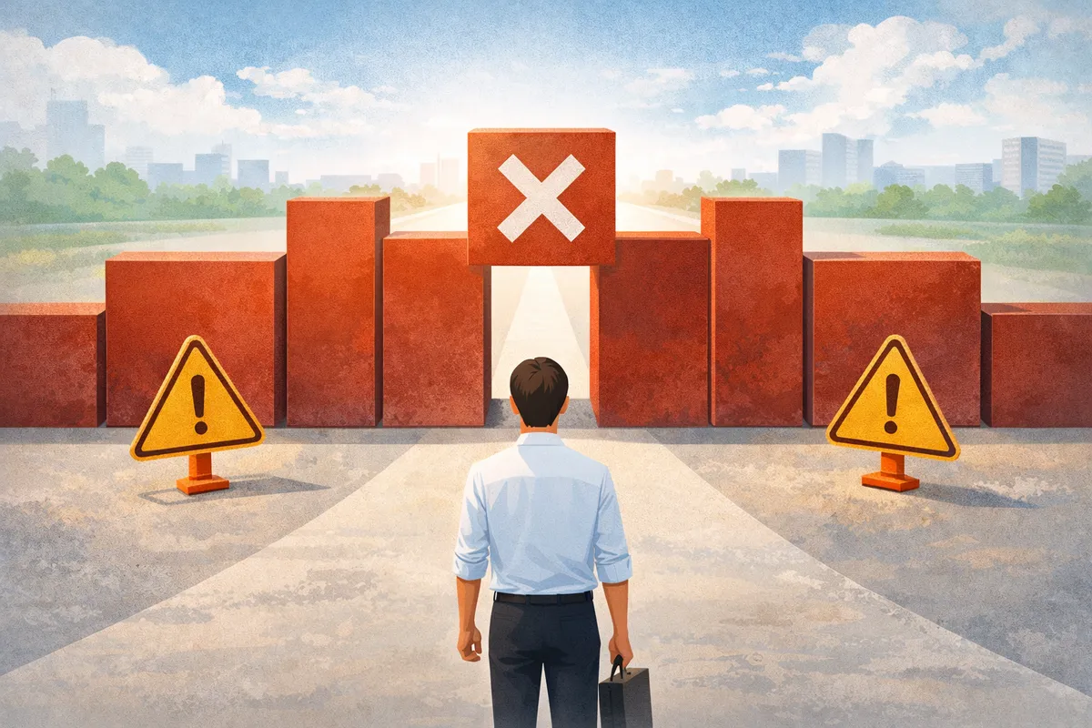 明るい室内に置かれた単一の椅子が静かに浮かび、適用範囲の外側を思わせる余白が広がるイラスト