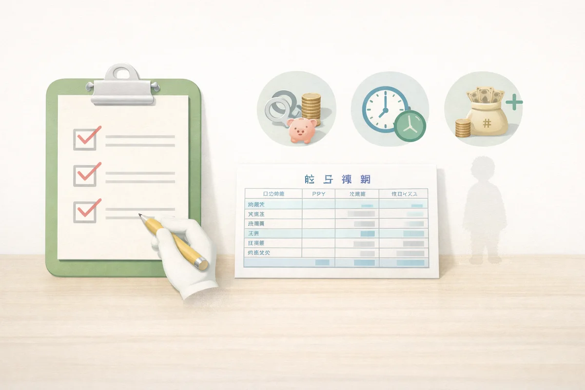 チェックボードと給与明細が明るい机上に置かれ、静かな余白の中で確認の流れを感じるイラスト